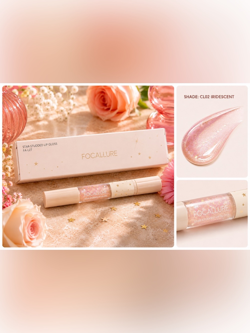 Focallure Star-Studded Lip Gloss in Shimmery Pink Gold